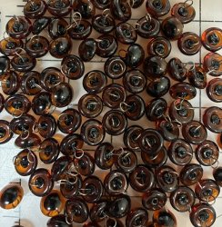 #3395 13.5mm 201 amber Glass Eyes round loop 67 pr